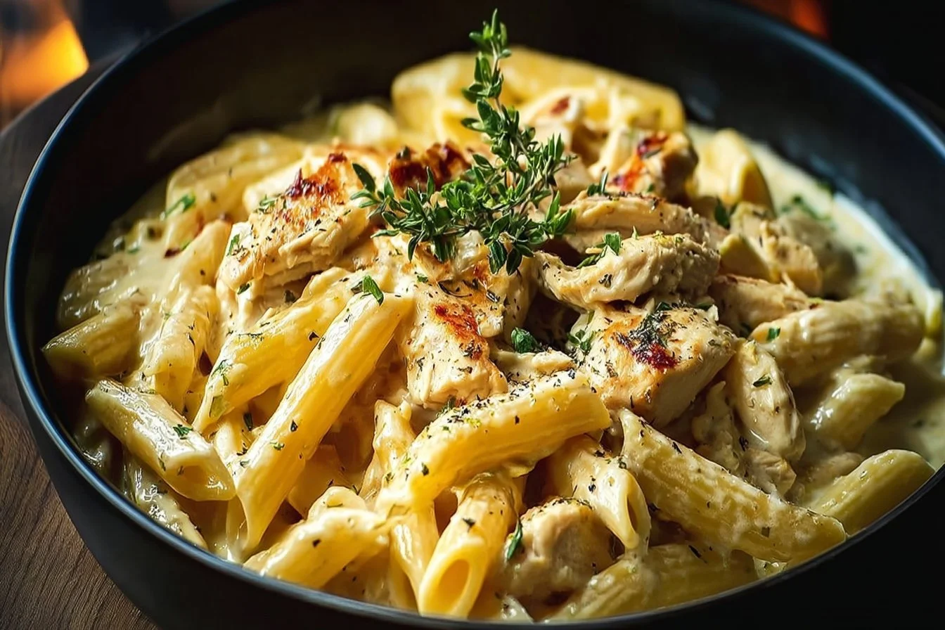 Delicious Crock Pot Creamy Cajun Chicken Pasta recipe served in a bowl