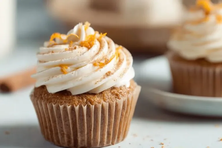 Delicious easy carrot cake cupcakes topped with cream cheese frosting.