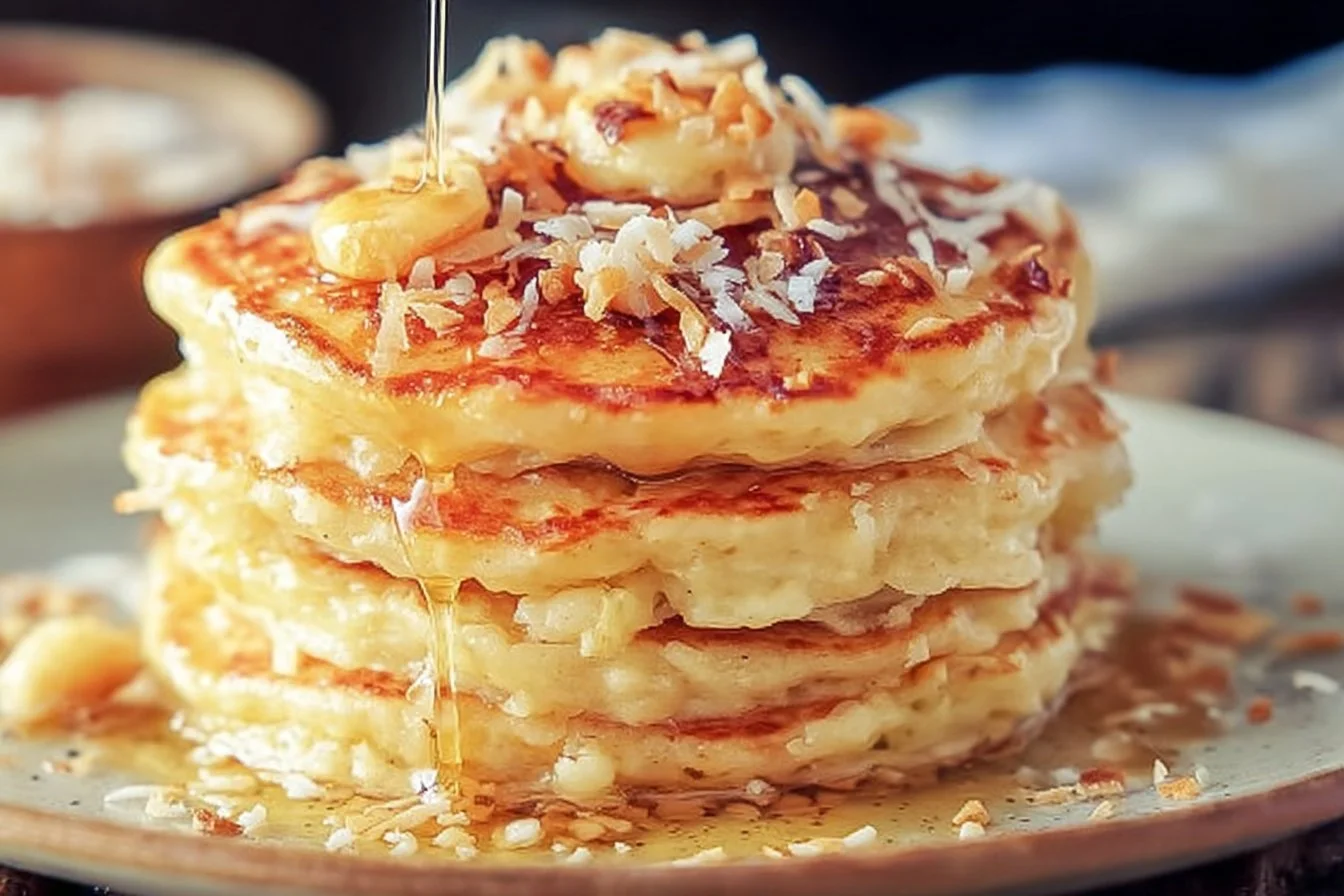 Toasted Coconut Pancakes with Homemade Coconut Syrup