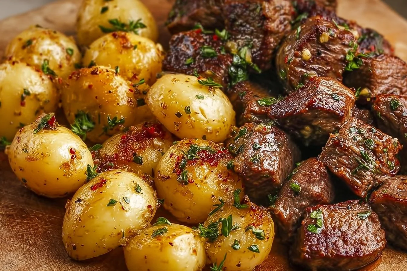 Garlic Butter Steak Bites and Potatoes