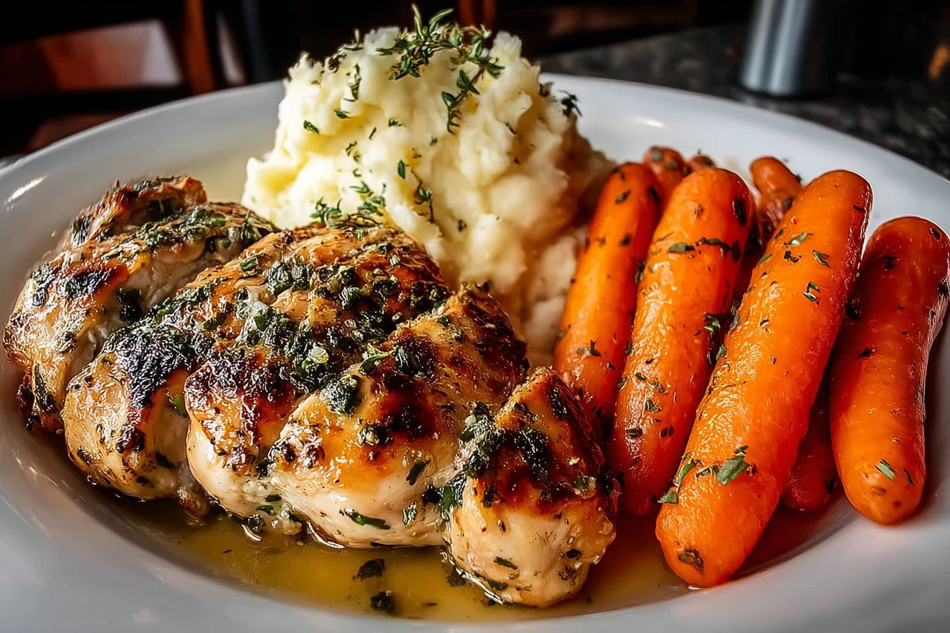 Juicy Garlic Herb Chicken garnished with fresh herbs