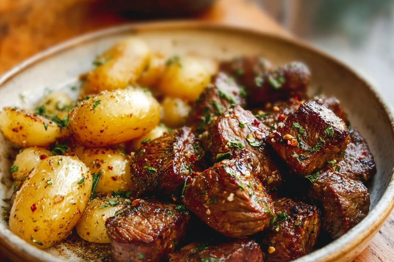 Garlic Steak Bites and Potatoes