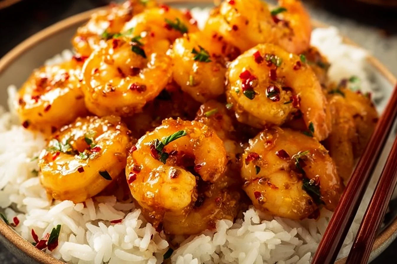 Delicious Honey Garlic Shrimp cooked with sweet garlic sauce