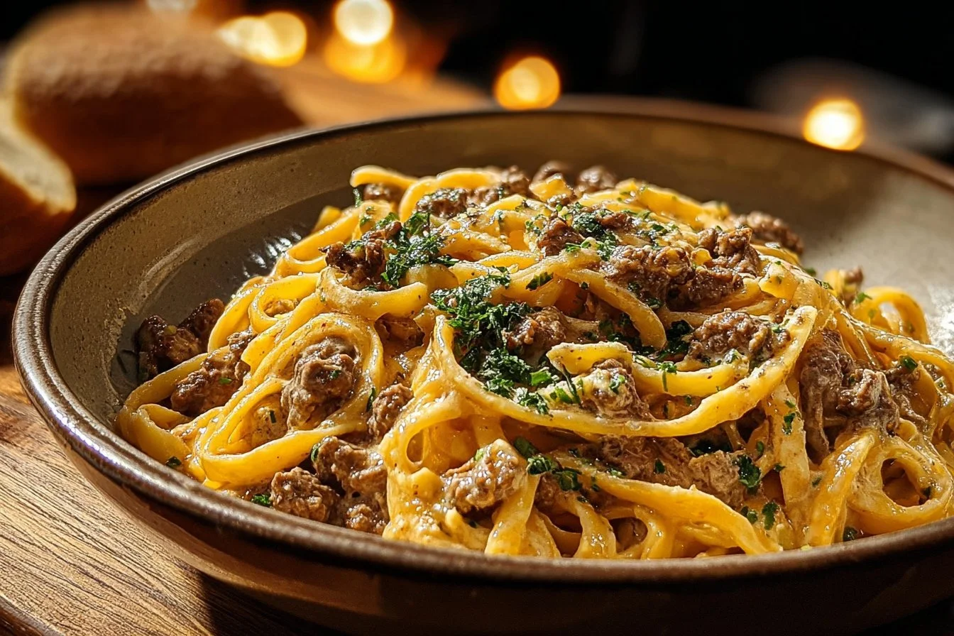 One-Pot Creamy Beef and Garlic Butter Pasta