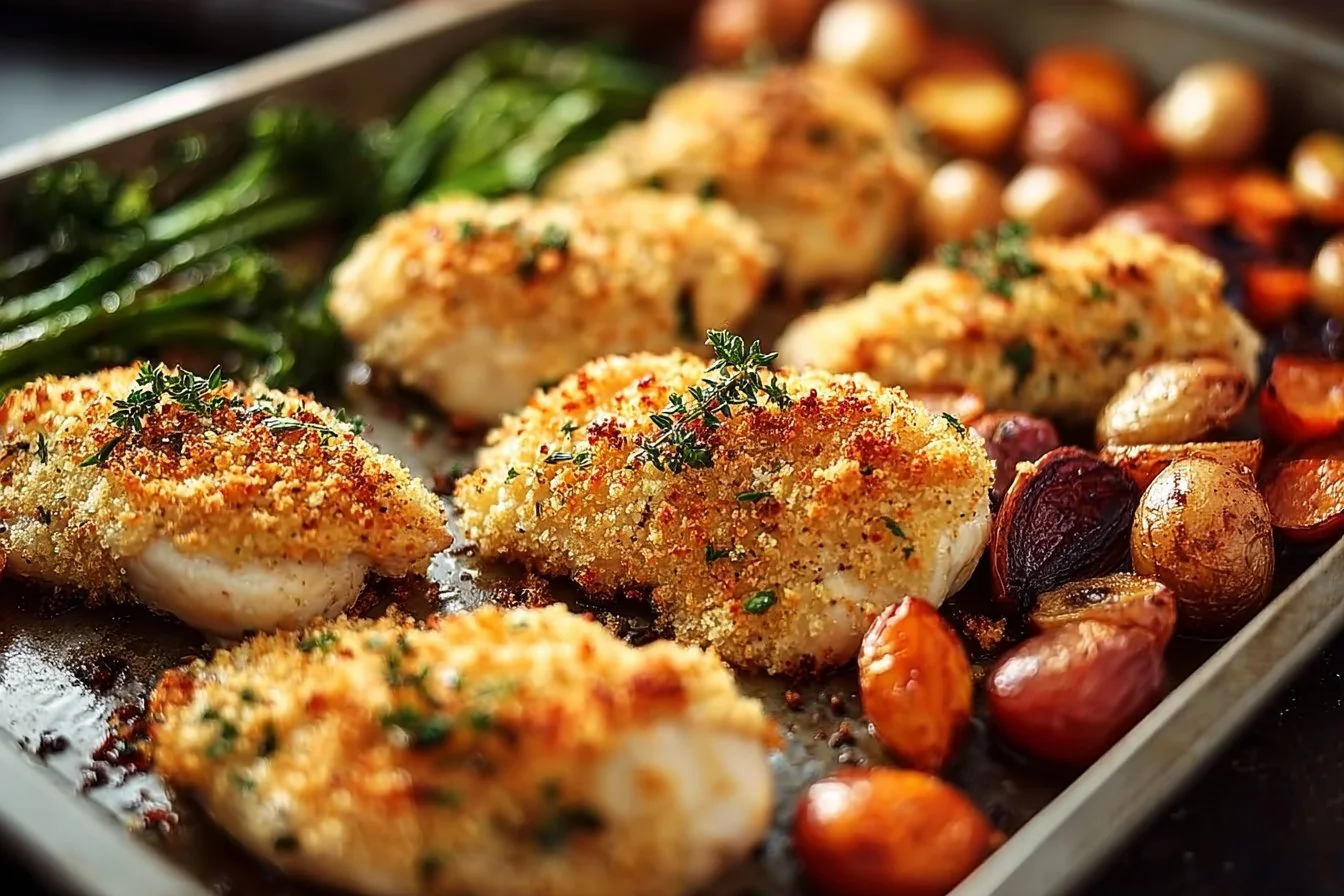 Parmesan Crusted Chicken Sheet Pan Dinner