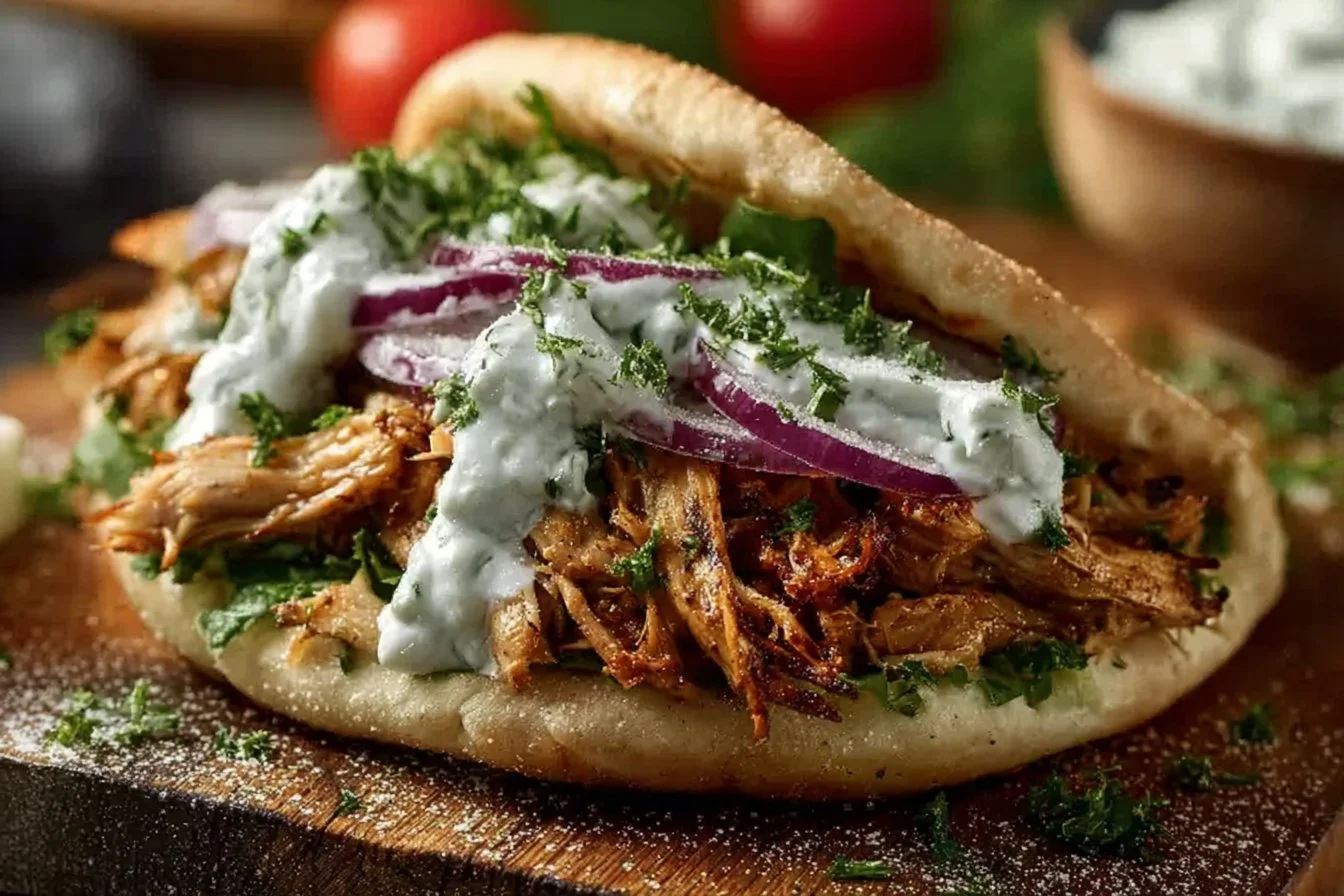 Slow Cooker Chicken Gyros with Tzatziki Sauce
