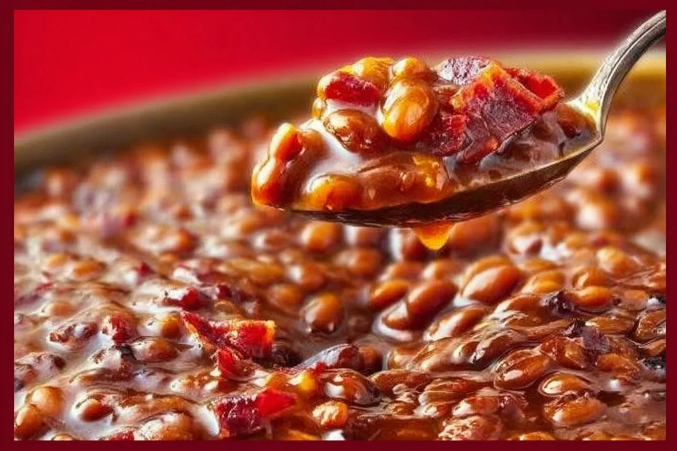 Delicious smoked BBQ beans served in a bowl at a summer cookout
