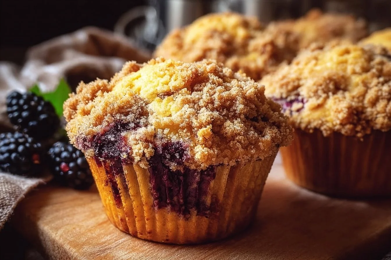 Soft Blackberry Muffins with Streusel