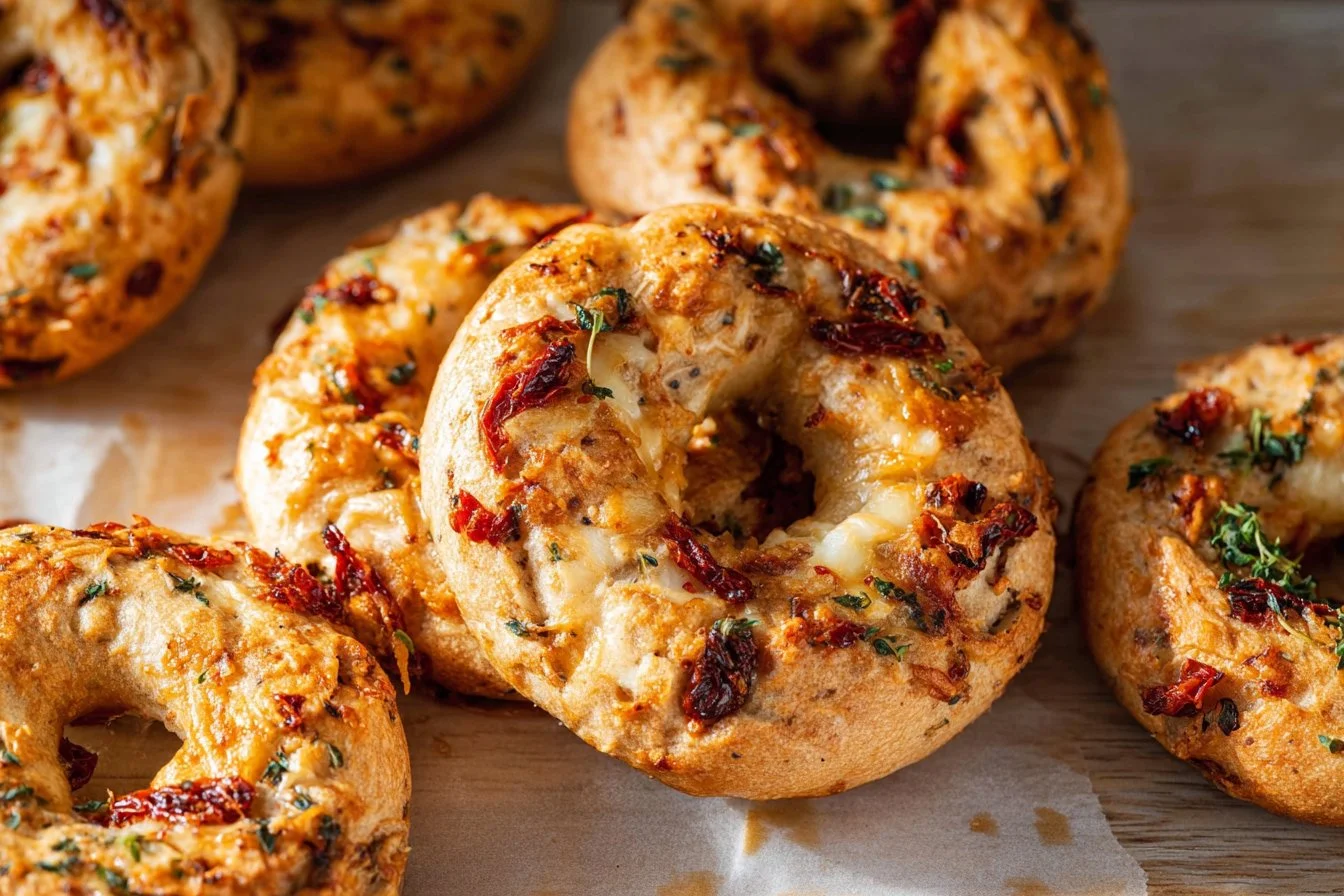 Sourdough Sun Dried Tomato Bagels with Herbs and Cheese