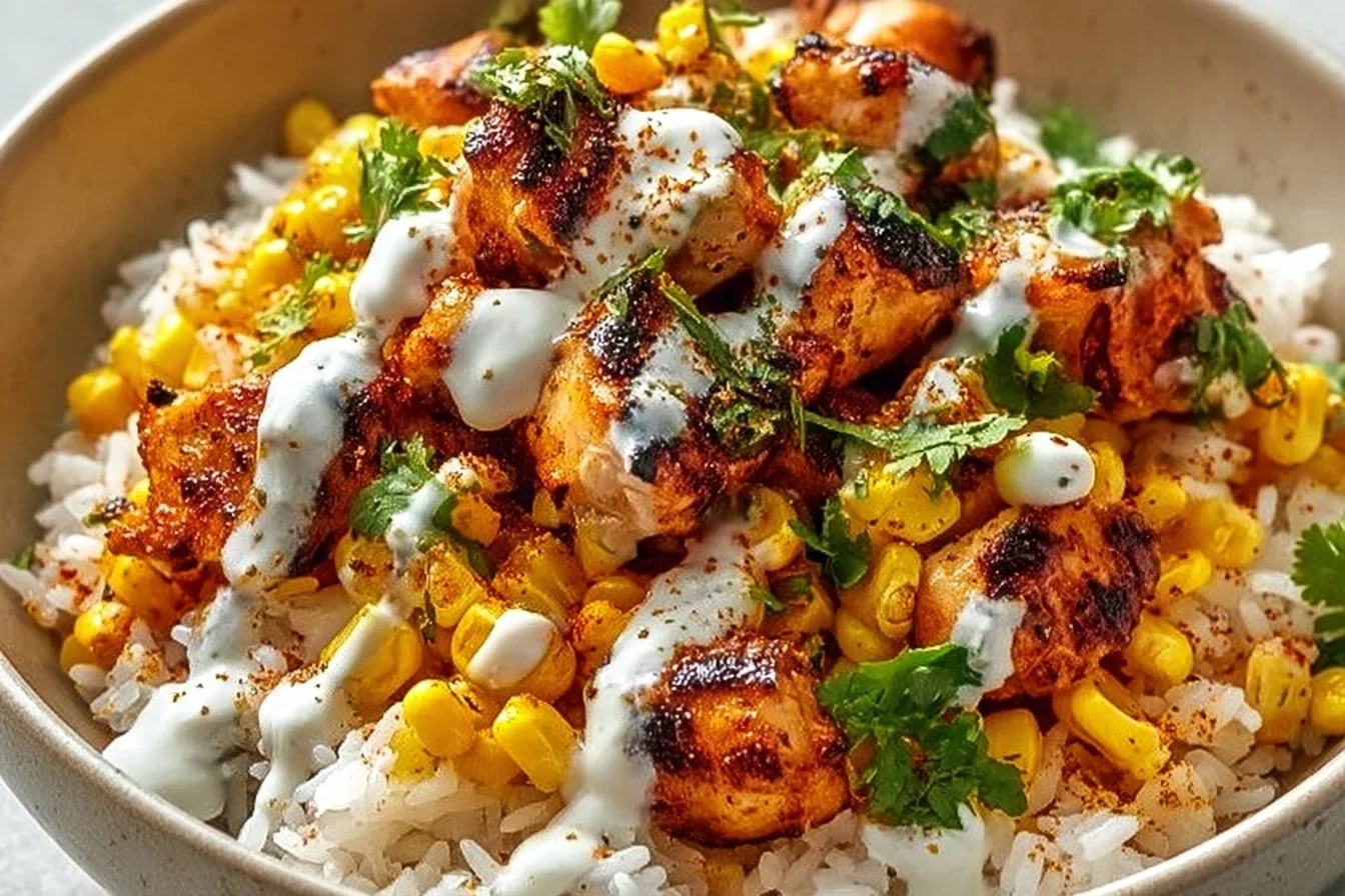 Delicious Street Corn Chicken Bowl with grilled chicken and fresh toppings