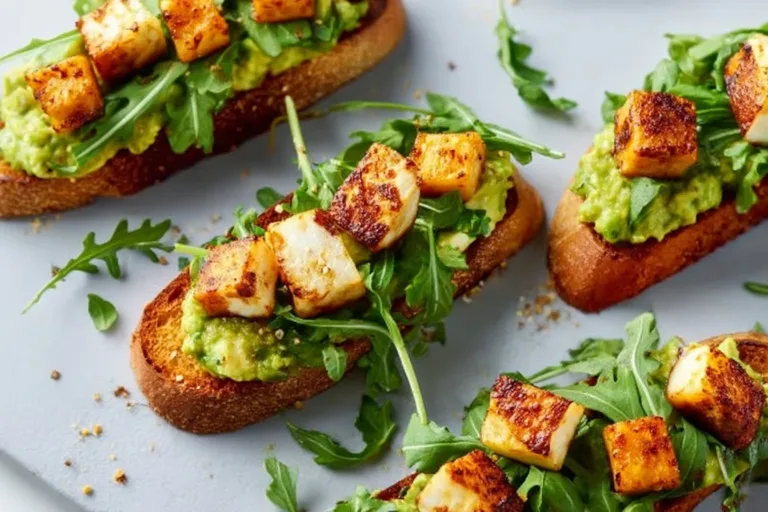 Delicious sweet potato toast topped with avocado and cherry tomatoes.