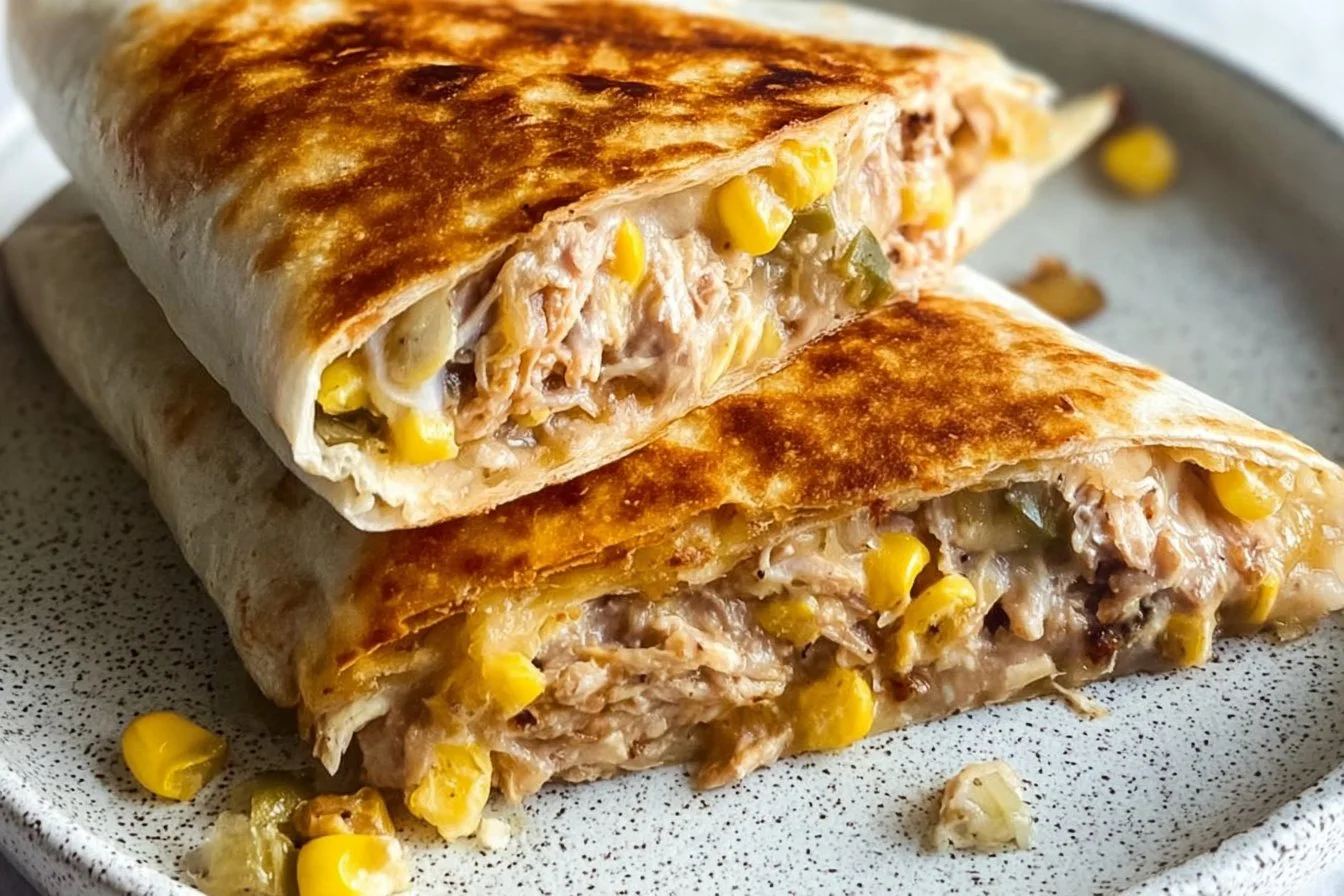 Tasty Tuna Melt Wrap with cheese and fresh ingredients