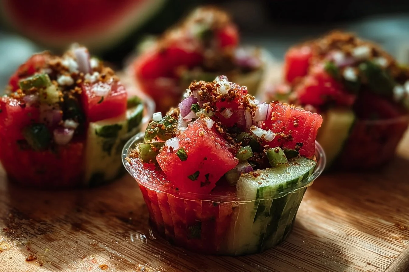 Watermelon Tajín Pickle Crunch Cups
