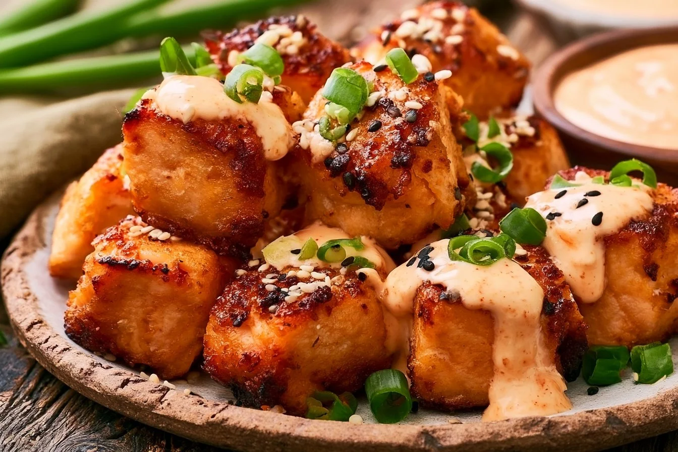 Air Fryer Salmon Bites with Bang Bang Sauce