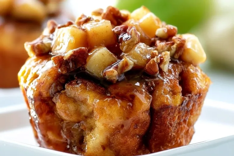 Apple Pecan French Toast Cups baked and topped with pecans and apples