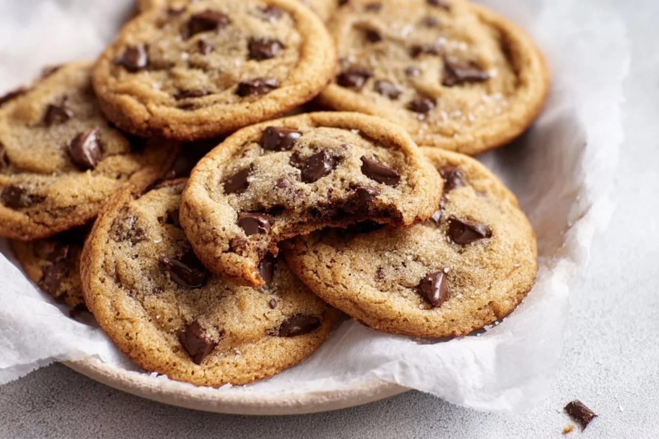 Freshly baked Banana Chocolate Chip Cookies on a cooling rack.