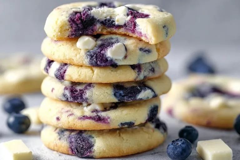 Freshly baked blueberry cookies on a cooling rack