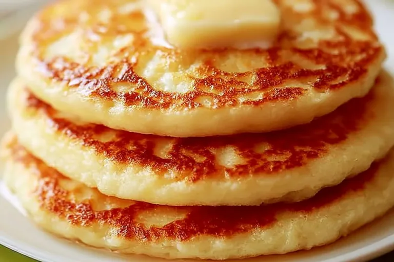 Fluffy cottage cheese hot cakes served with syrup and fresh berries.