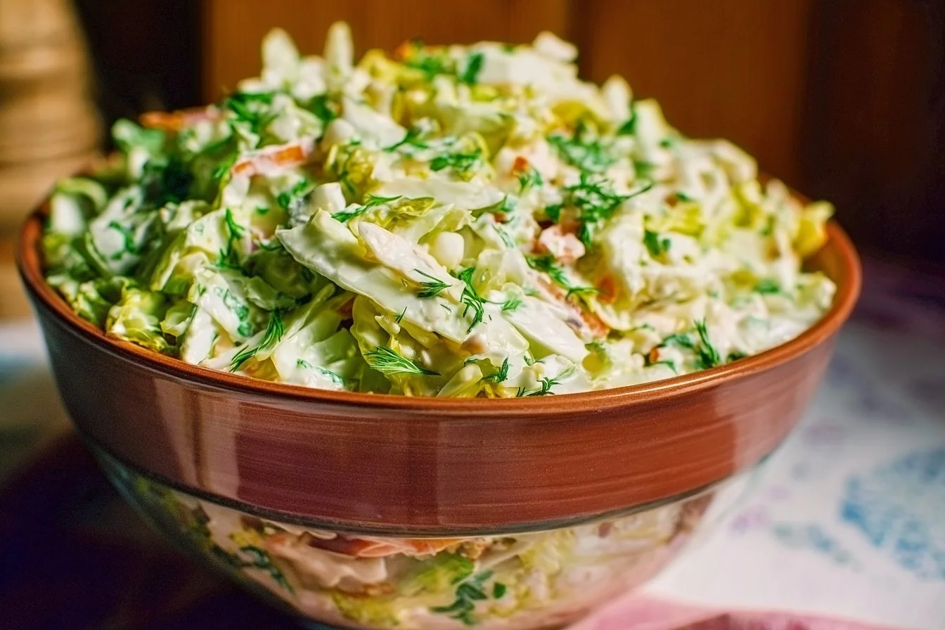 Creamy Savoy Cabbage Salad Recipe | Creamy Vegetable Salad with Herbs, Chopped Cabbage Salads, Cabbage Recipes
