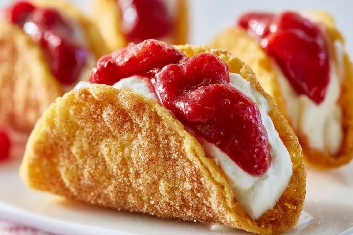 Easy cheesecake tacos with creamy filling and crunchy taco shells