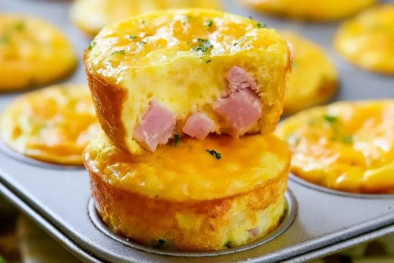 Delicious ham and cheese egg muffins arranged on a plate for breakfast