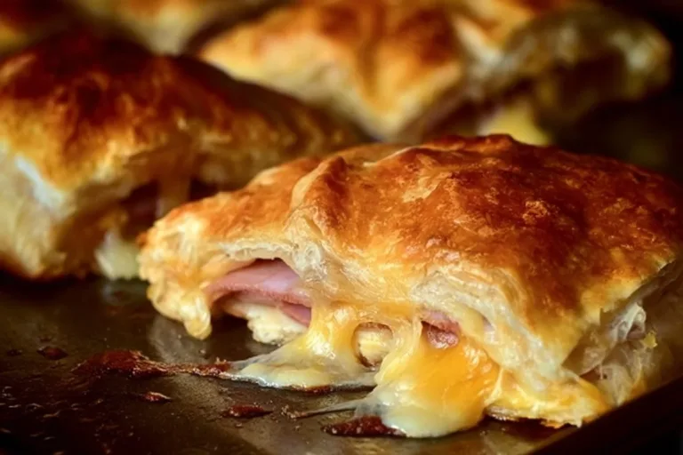 Delicious ham and cheese puff pastry ready to serve as an appetizer.