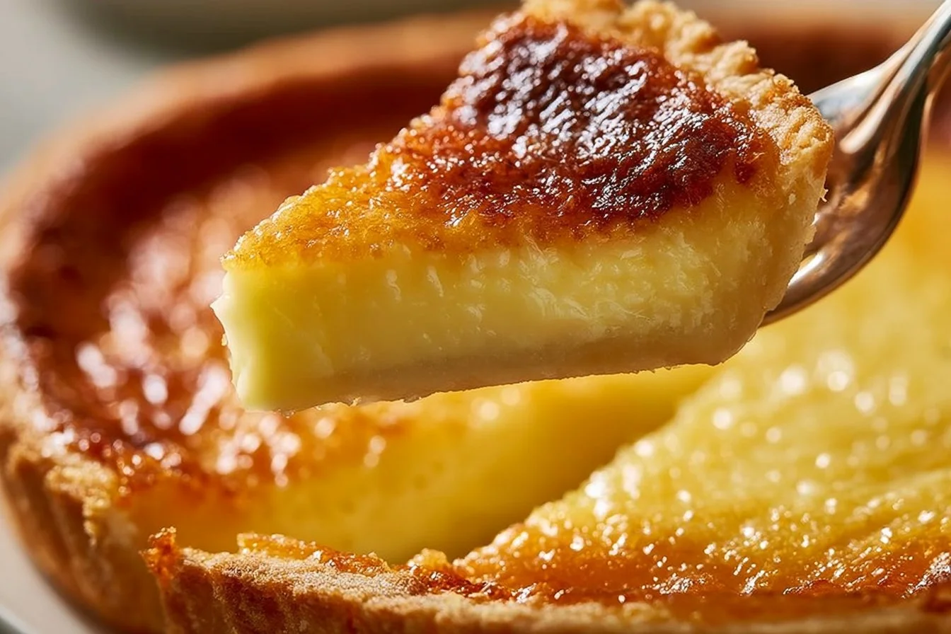 Slice of Impossible Lemon Pie with a golden crust and zesty lemon filling
