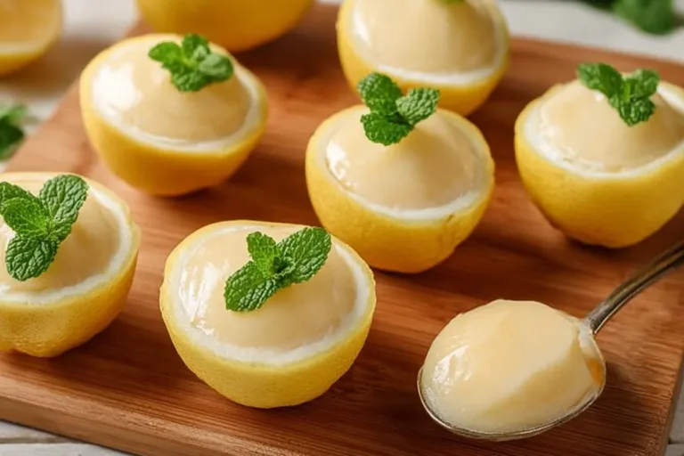 Delicious homemade Lemon Posset dessert served in a glass.
