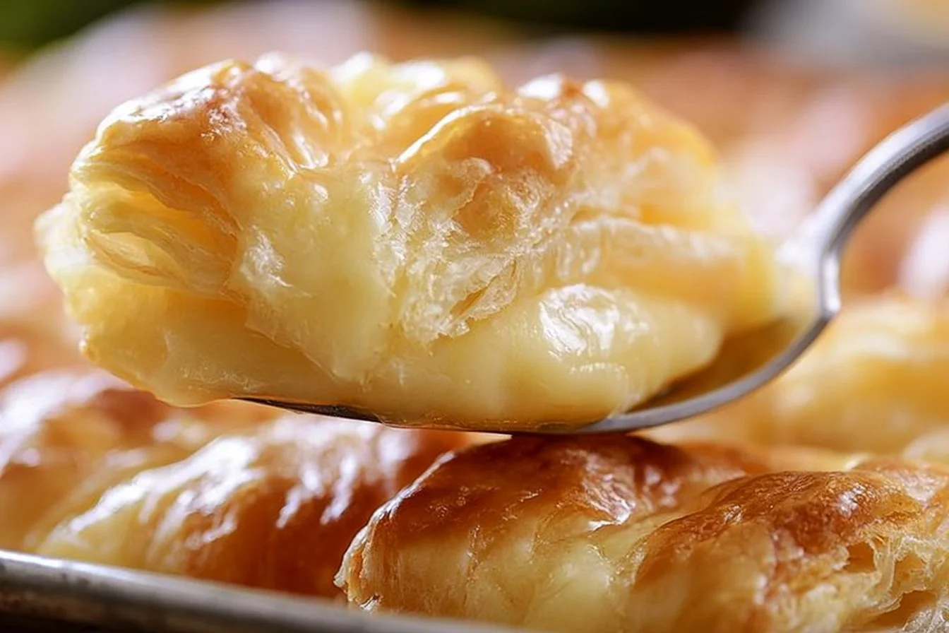 Freshly baked lemon puff pastry with flaky layers and a citrus glaze