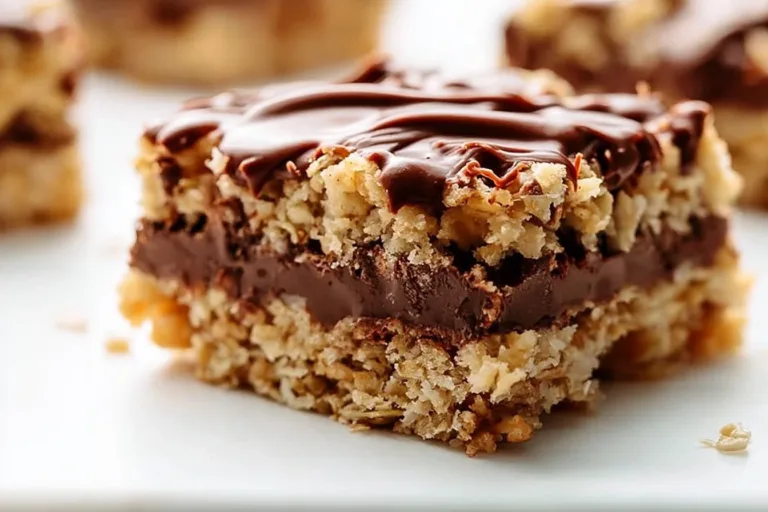 Delicious no-bake chocolate oatmeal bars ready to be served