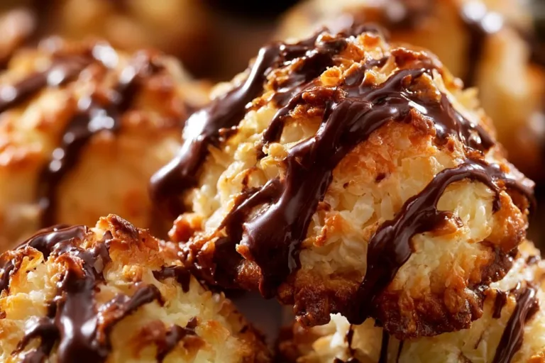 Delicious no bake Samoa cookies topped with chocolate and coconut.