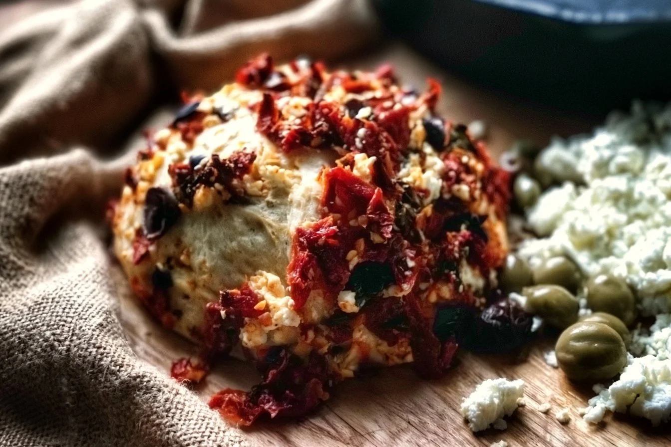 No Knead Sun-Dried Tomato, Olive and Feta Bread