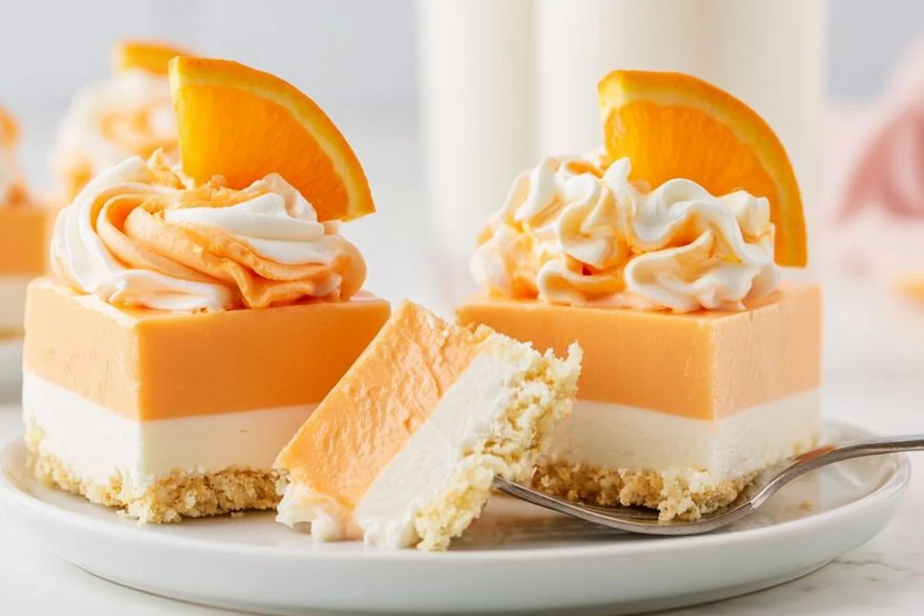 Orange Creamsicle Dream Bars with fresh orange and cream layers