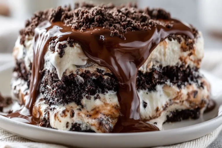Delicious homemade Oreo Ice Cream Cake topped with crushed Oreos