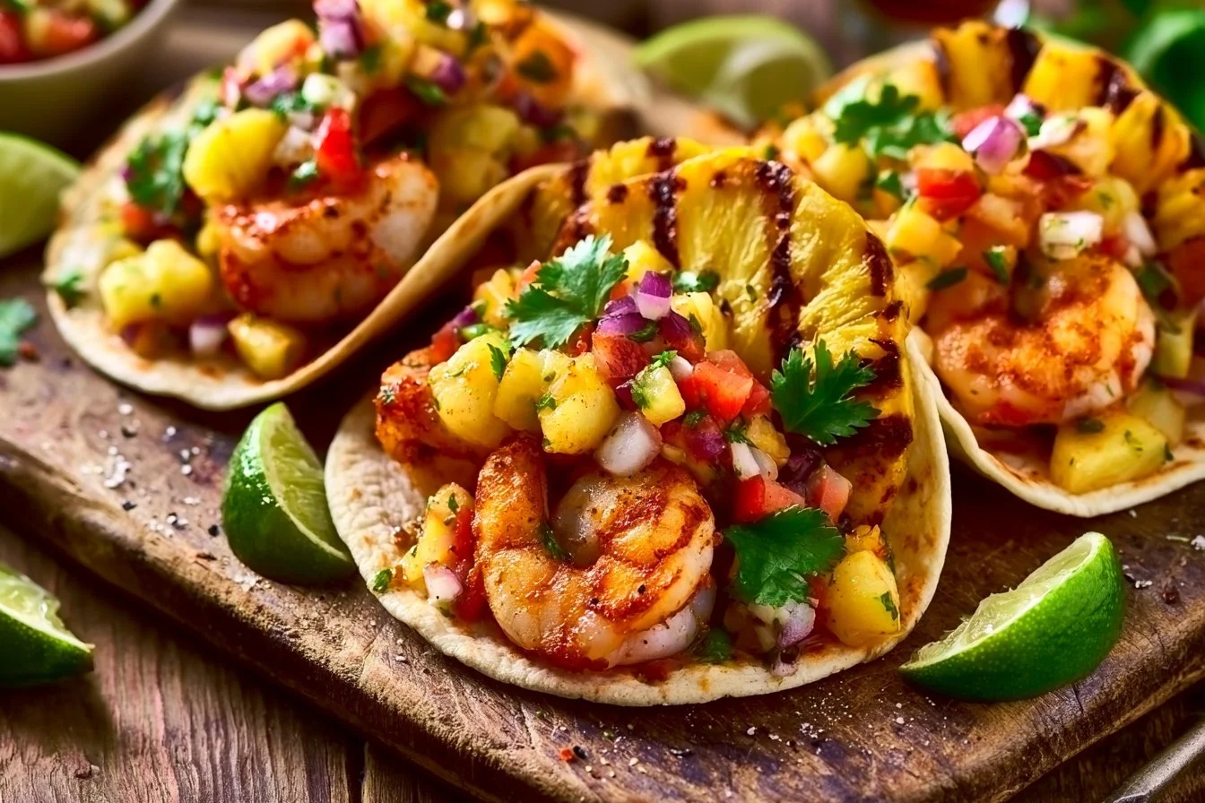 Shrimp Tacos with Grilled Pineapple Salsa