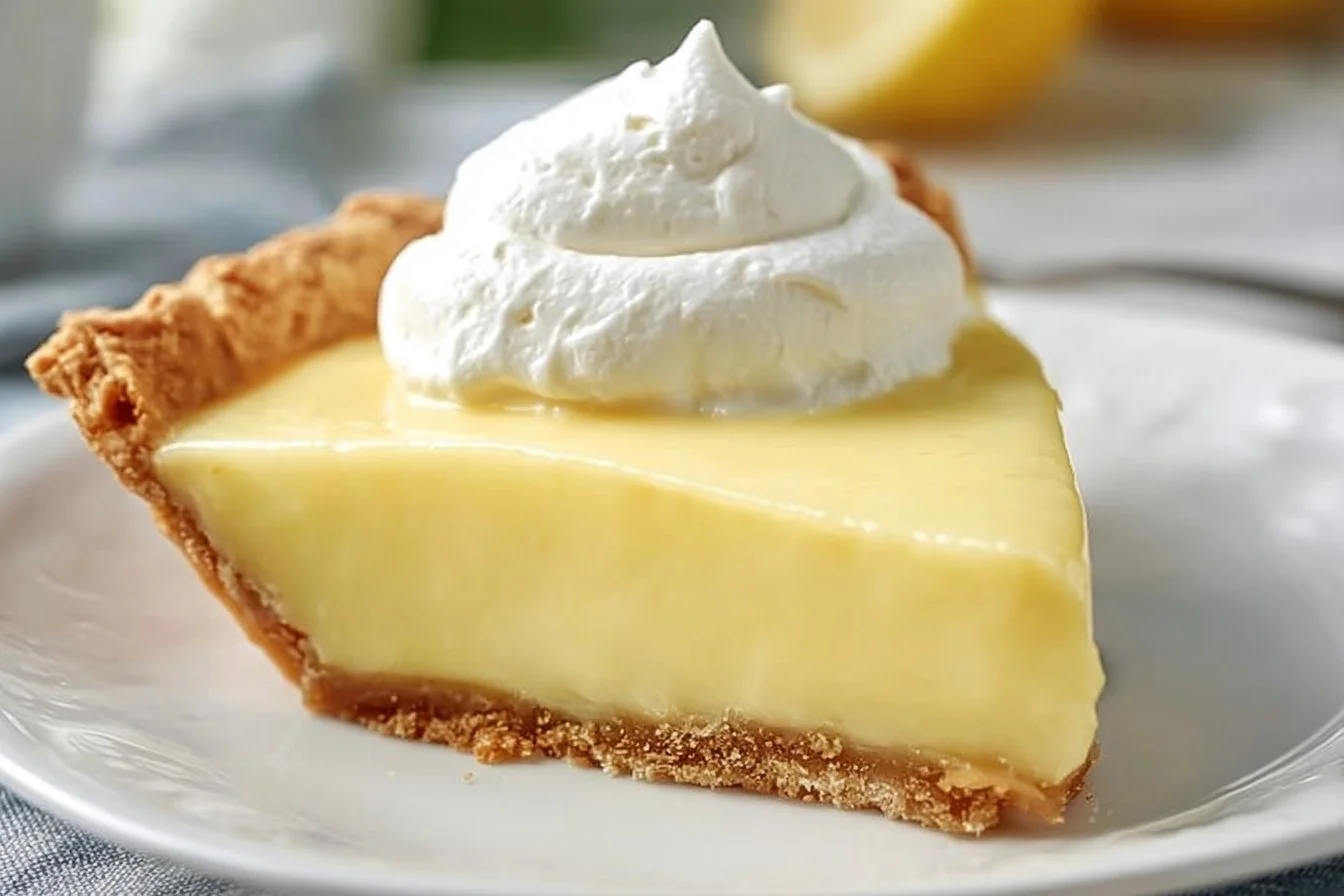 Delicious Sour Cream Lemon Pie with a creamy filling and lemon zest on top.