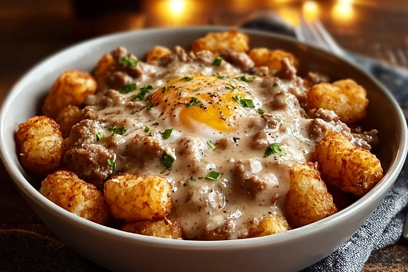 Tater Tot Breakfast Bowl with Sausage Gravy