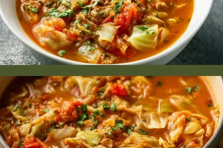 Bowl of unstuffed cabbage roll soup with fresh ingredients and herbs