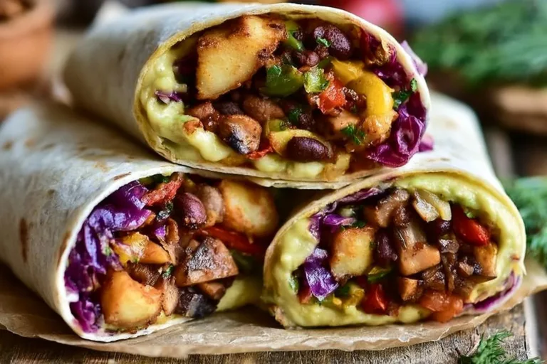 Delicious vegan breakfast burritos filled with vegetables and spices