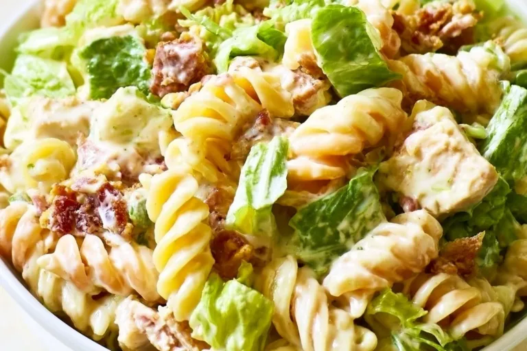 Delicious Chicken Caesar Pasta Salad with grilled chicken and Caesar dressing