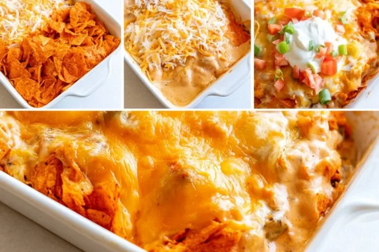 Cheesy Dorito Casserole loaded with flavors and topped with crunchy Doritos.
