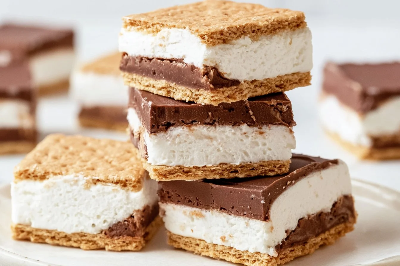 Delicious frozen s'mores dessert with chocolate and marshmallow layers.
