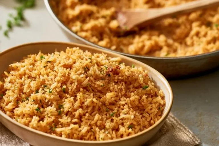 A bowl of Texas Roadhouse seasoned rice garnished with herbs.