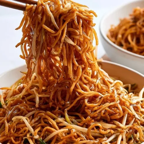 Delicious plate of Classic Chow Mein with vegetables and noodles
