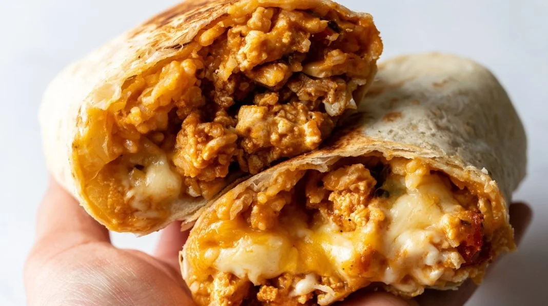 Delicious crispy chicken burritos served with fresh toppings