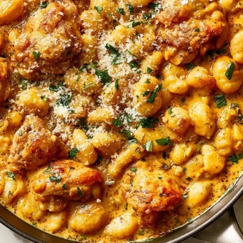 Delicious Garlic Chicken Gnocchi Skillet with fresh ingredients