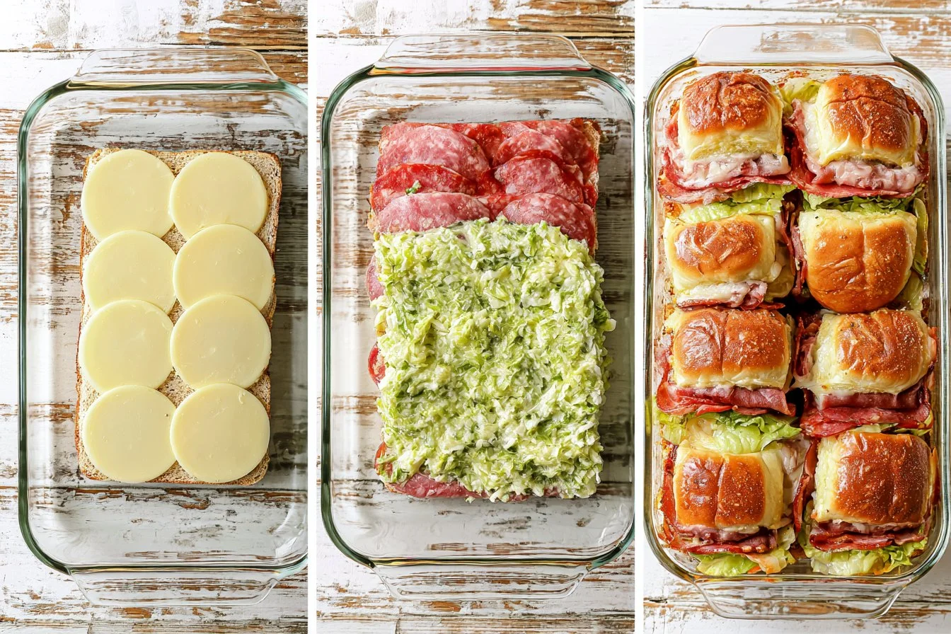 Italian Grinder Sliders topped with fresh ingredients on a platter.