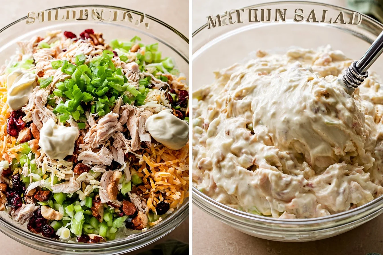 Delicious Million Dollar Chicken Salad served in a bowl with fresh ingredients