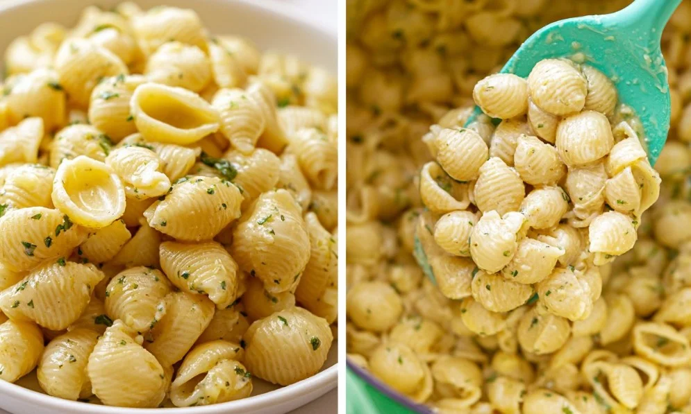Delicious one pot garlic butter pasta garnished with parsley and parmesan cheese