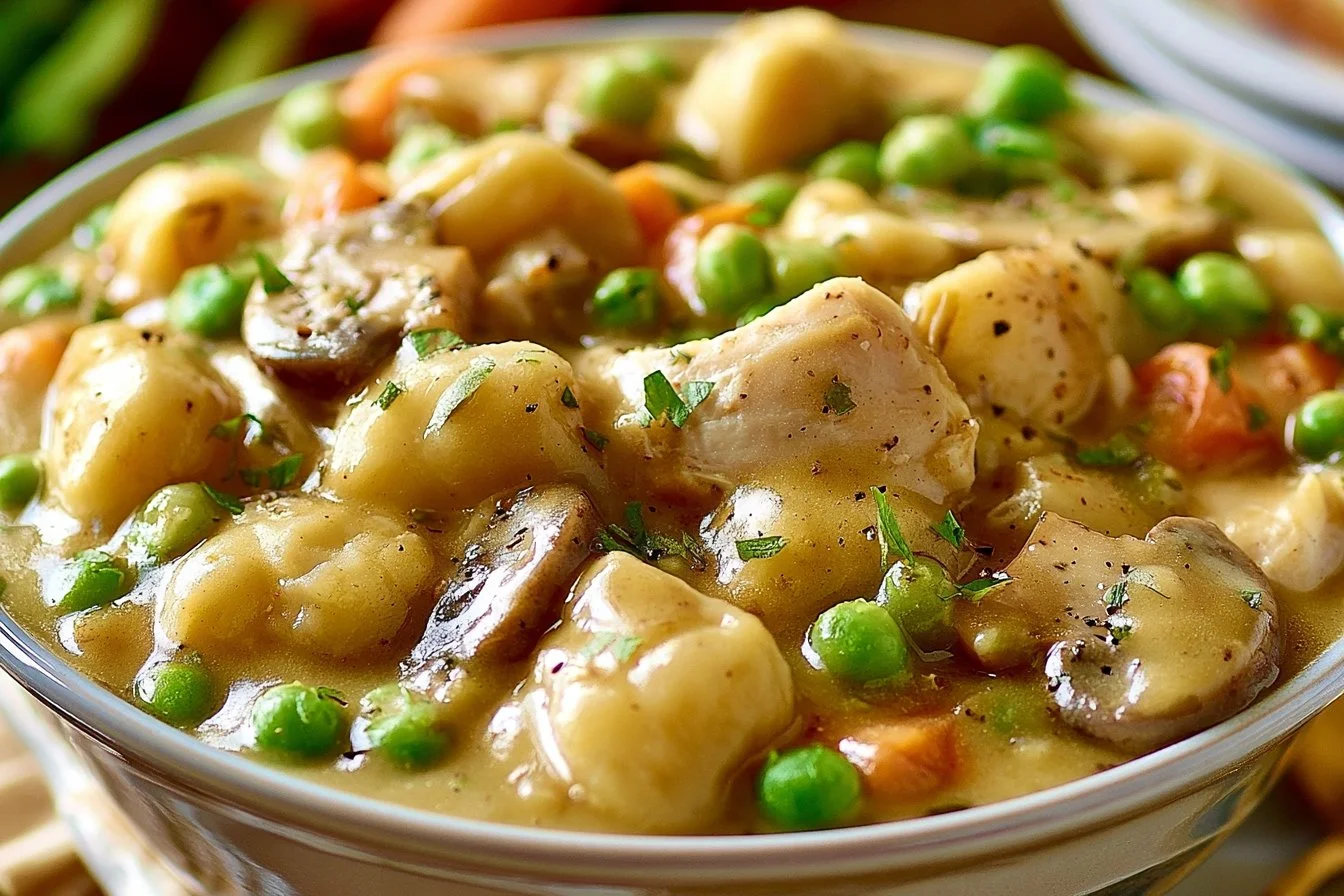 A delicious One Pot Gnocchi Chicken Pot Pie served in a cast iron skillet.